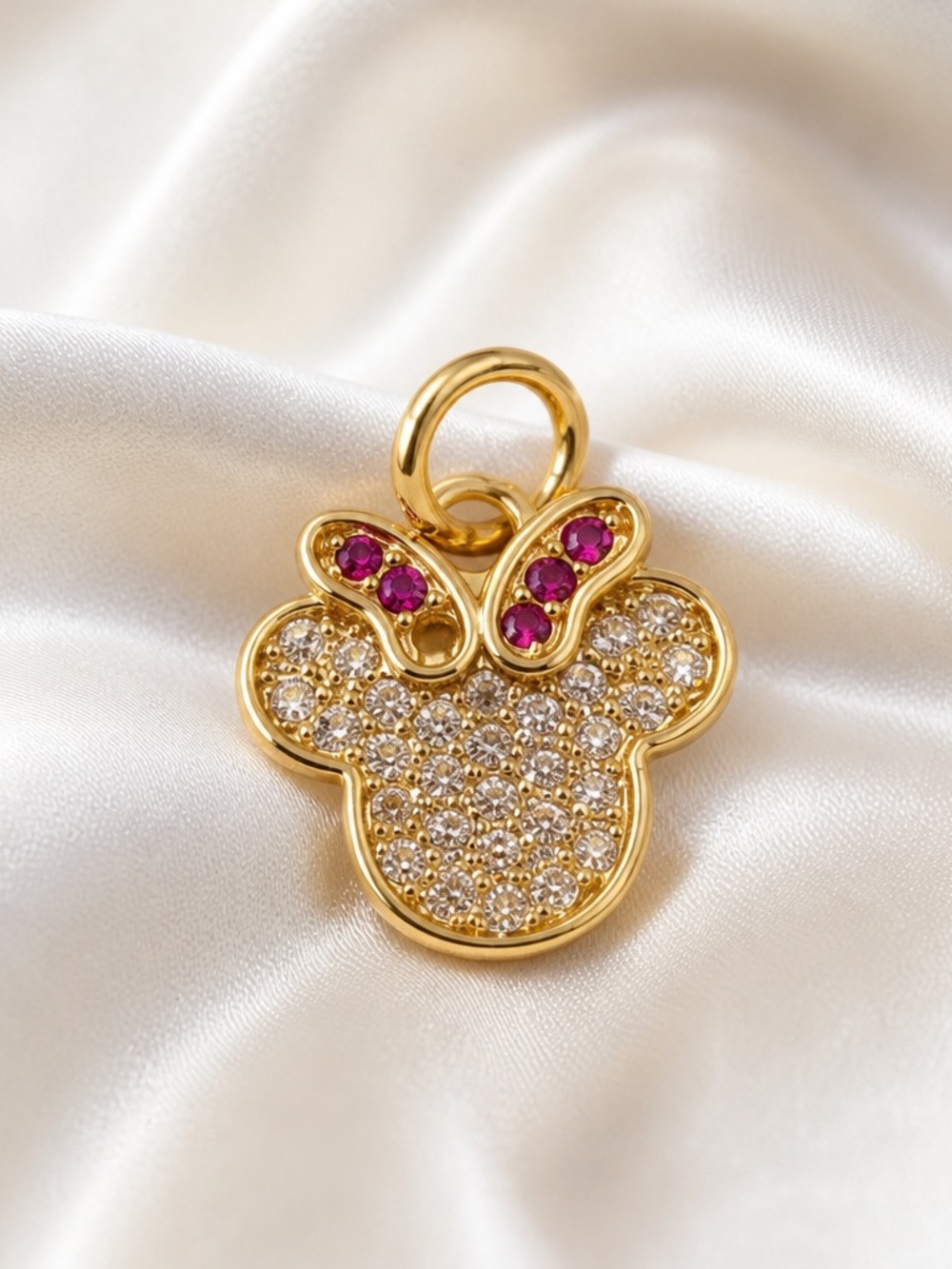 Gold Minnie Mouse Pavé Crystal Charm with Pink Accents